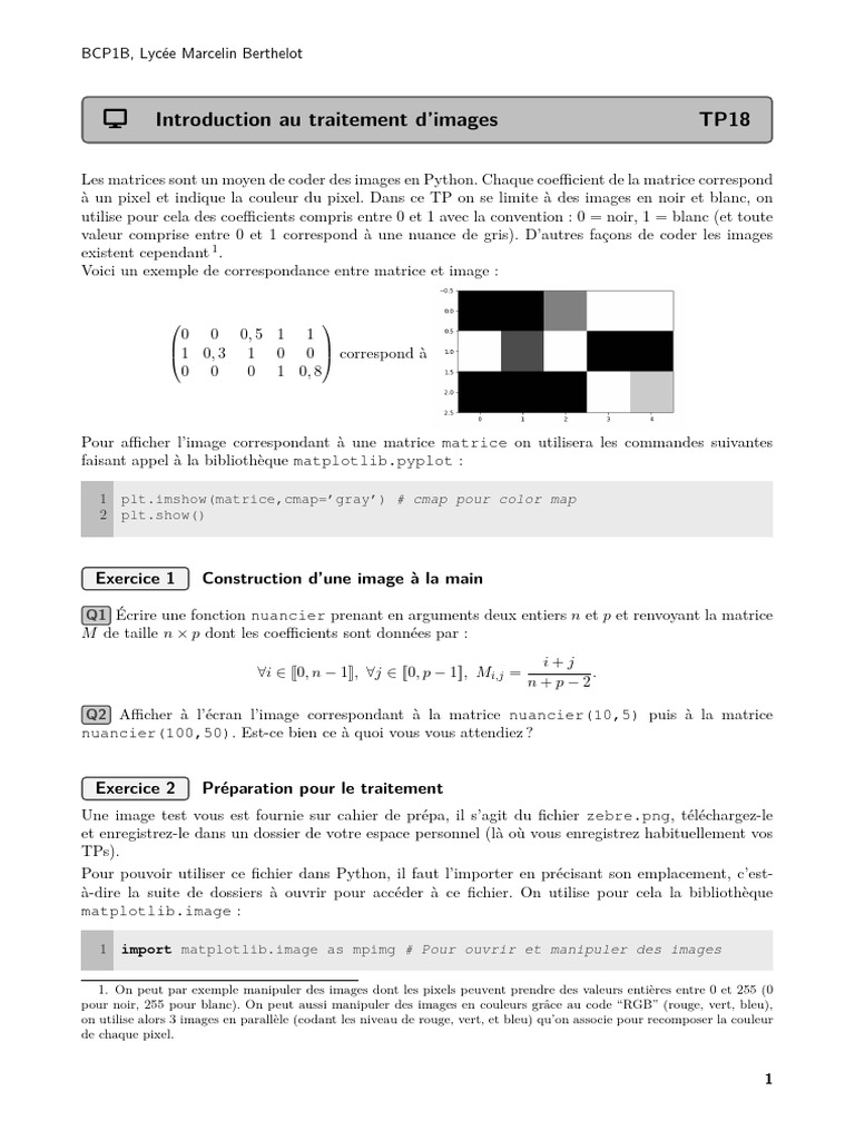 Traitement d'images en Python : TP BCP1B | PDF | Fichier informatique ...