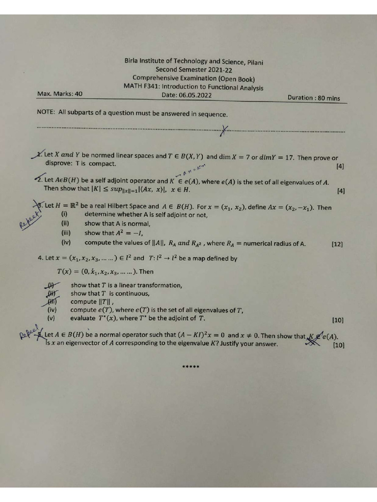 Functional Analysis Compre Paper Part B 2021 22 Pdf