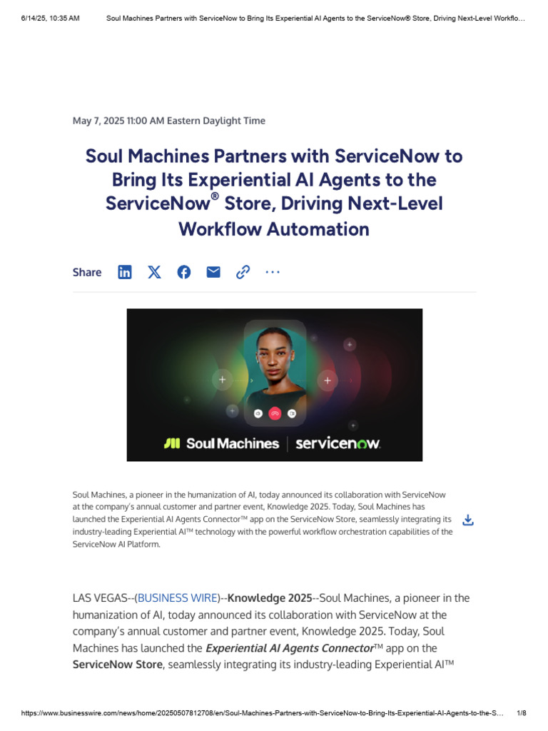 Soul Machines Partners With ServiceNow To Bring Its Experiential AI ...