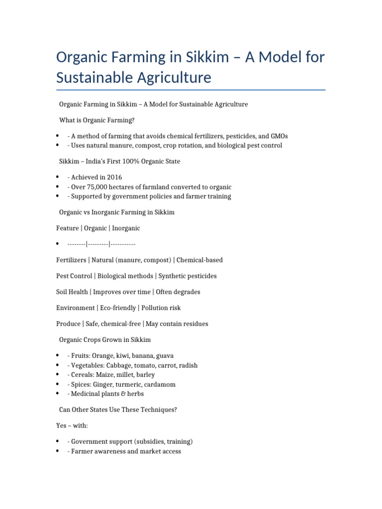 Sikkim's Organic Farming Success Model | PDF