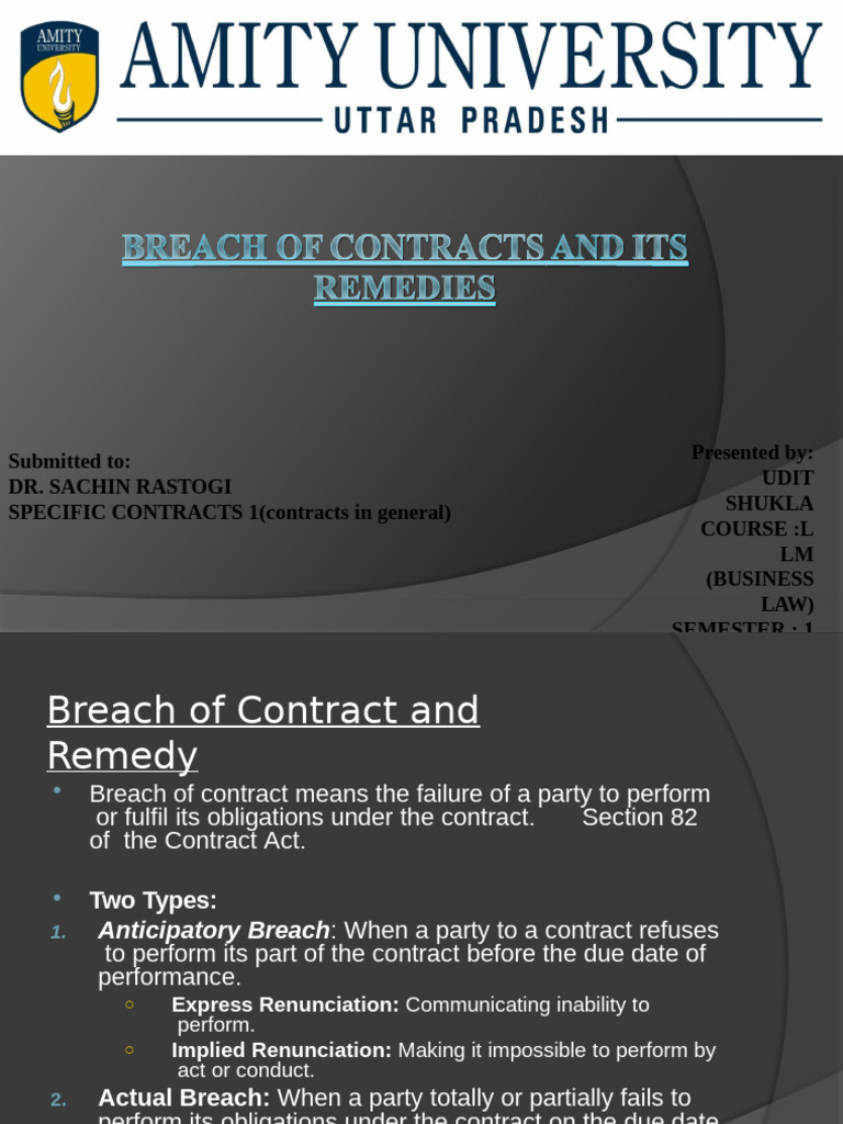 Uditshukla Contract1 1101 | PDF | Breach Of Contract | Damages