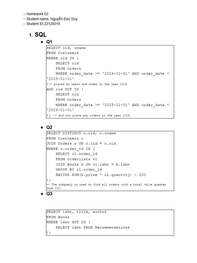 SQL Homework Queries and Solutions | PDF | Databases | Data Management