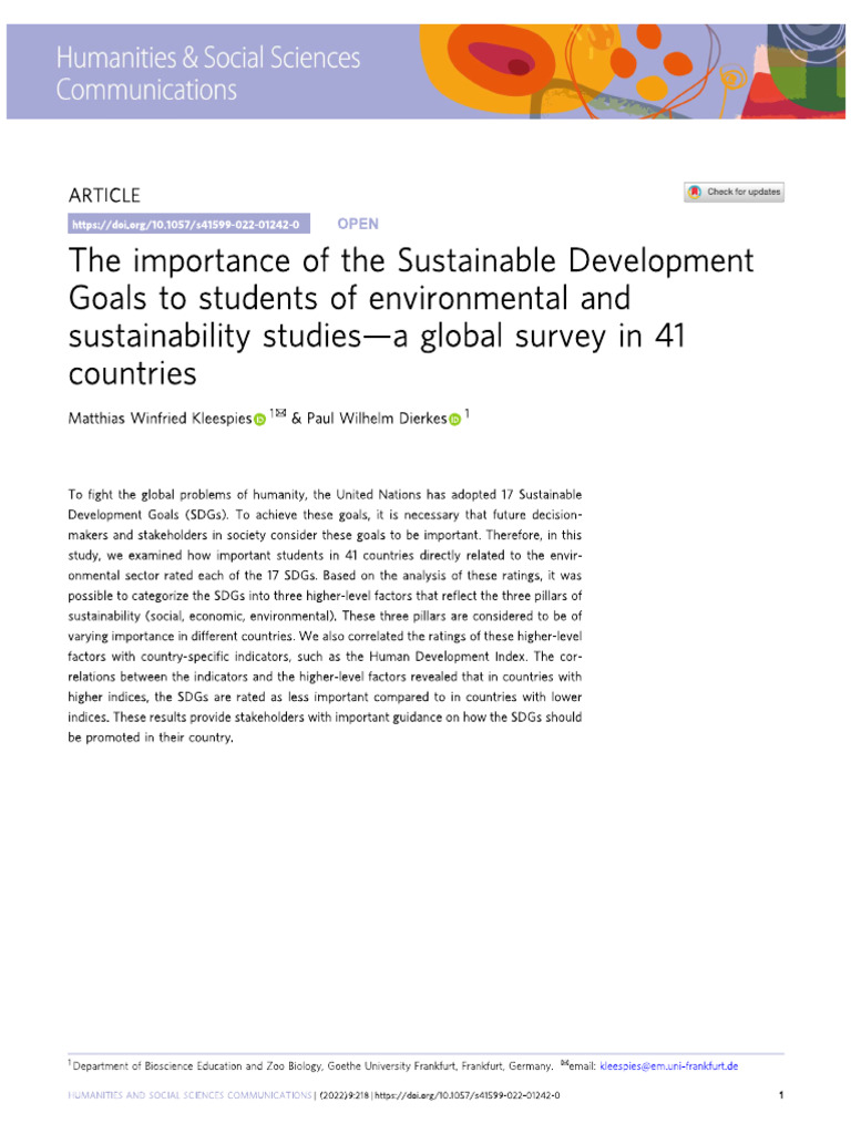 The Importance of The Sustainable Development Goals To Students of ...