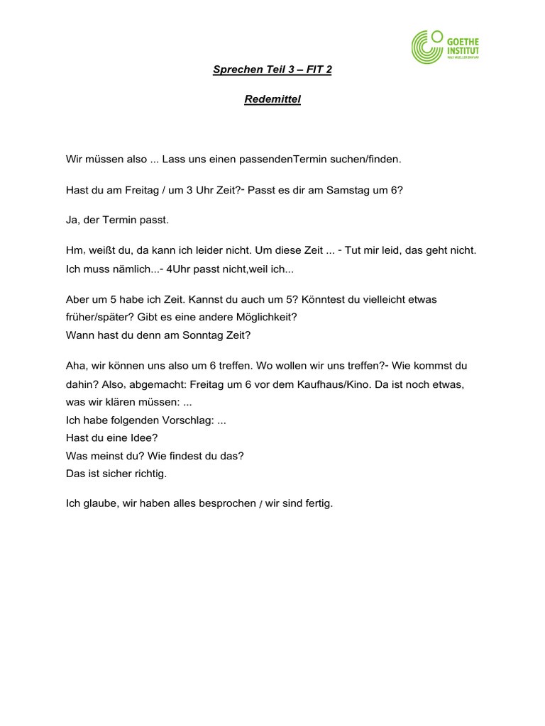Sprechen Teil 3 - Redemittel | PDF