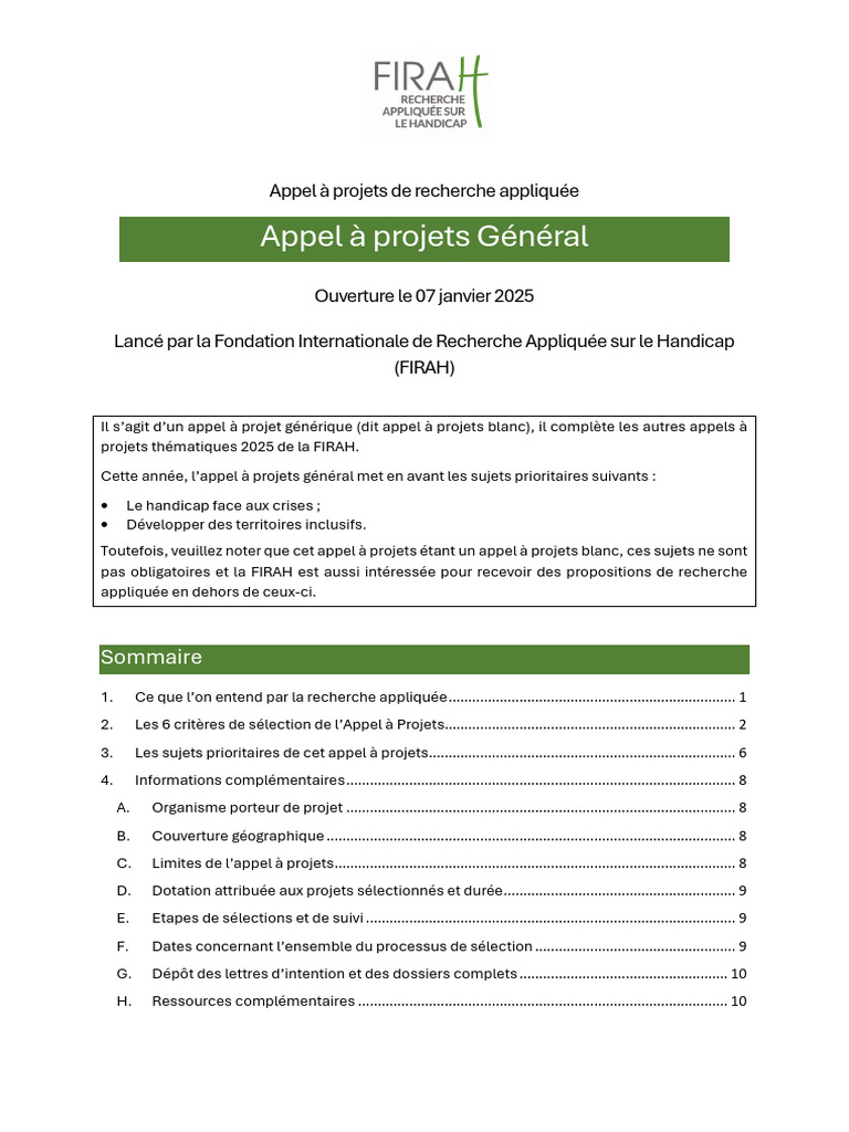 Appel à projets FIRAH 2025 | PDF | Invalidité | Sécurité