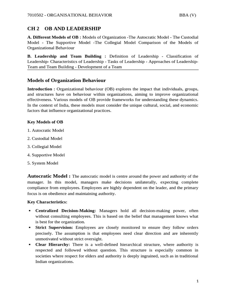 Supportive Model of Organizational Behavior | PDF | Leadership ...