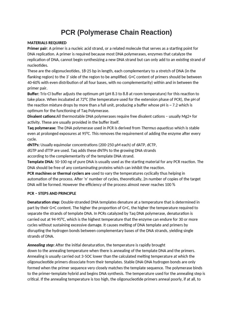 PCR Techniques and Materials Overview | PDF | Polymerase Chain Reaction ...