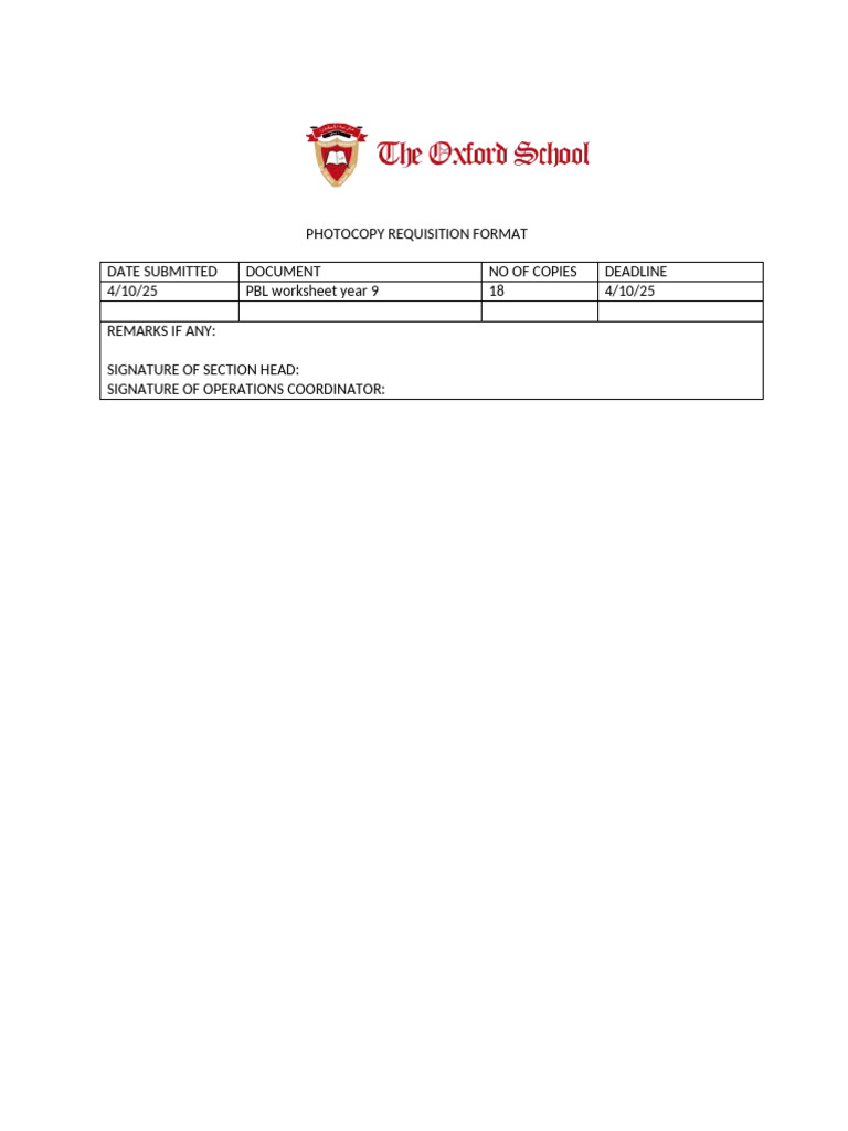 Photocopy Requisition Form Template | PDF