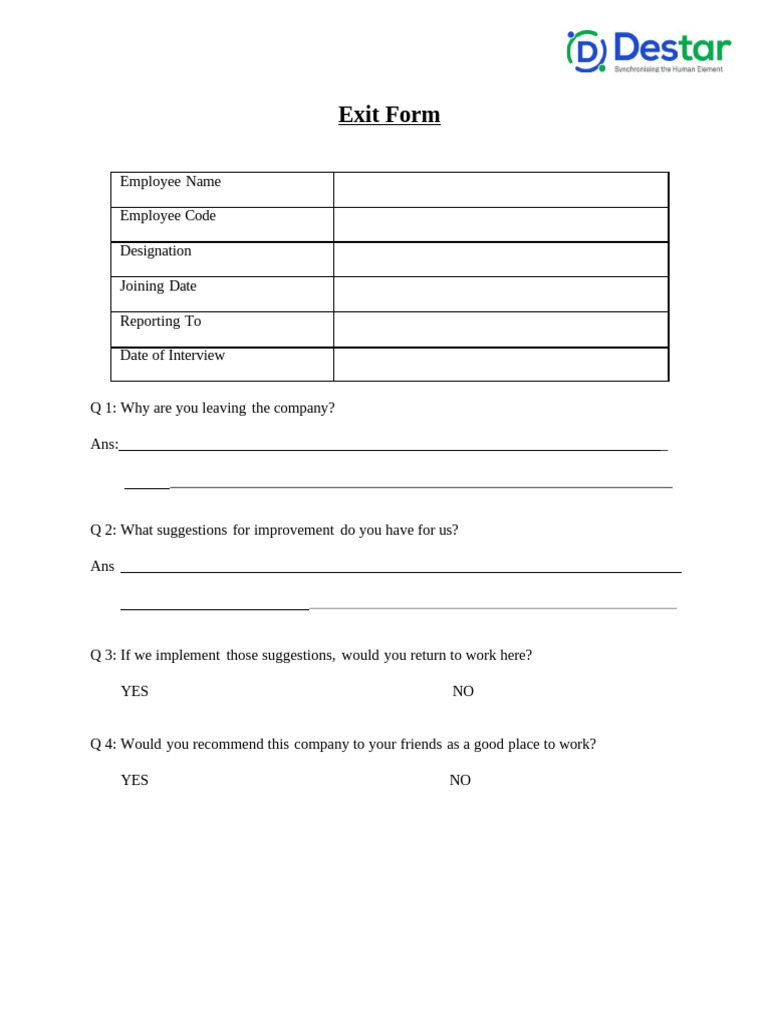 Exit Interview Form | PDF