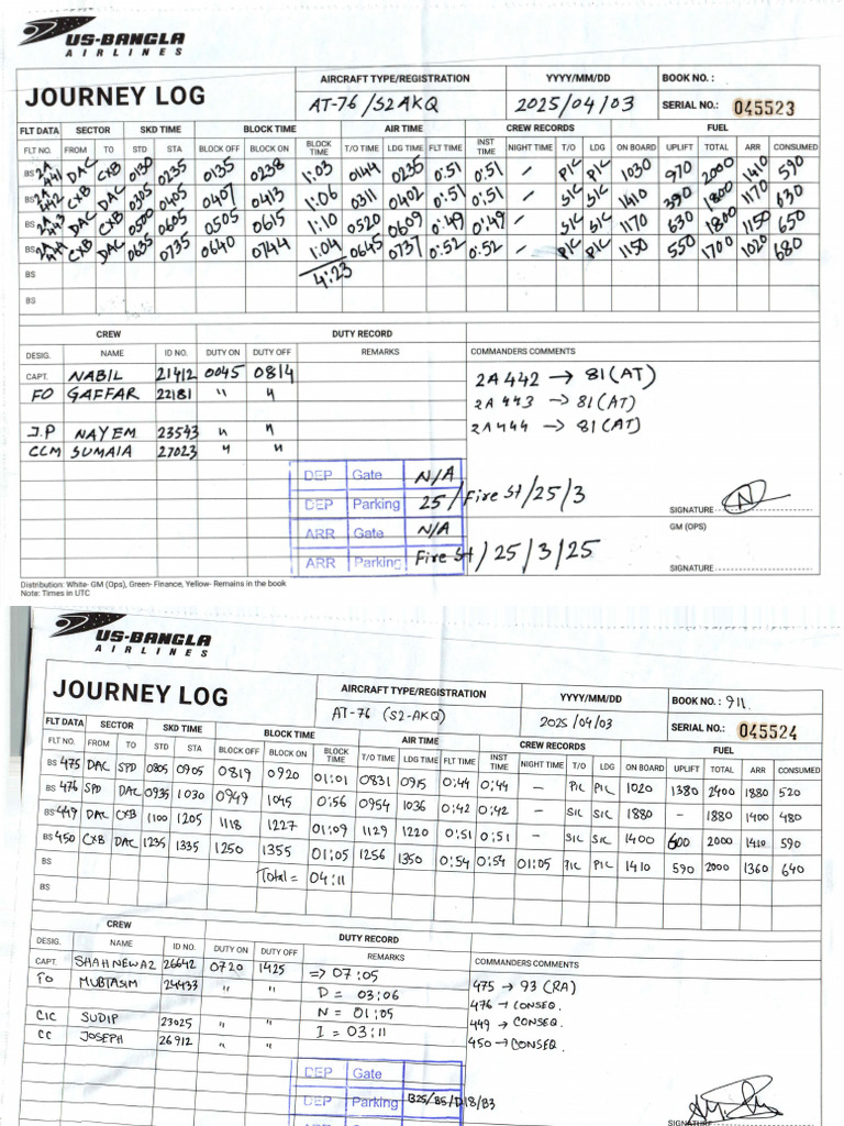 Atr 72-600 J - Log 03 Apr 2025 | PDF
