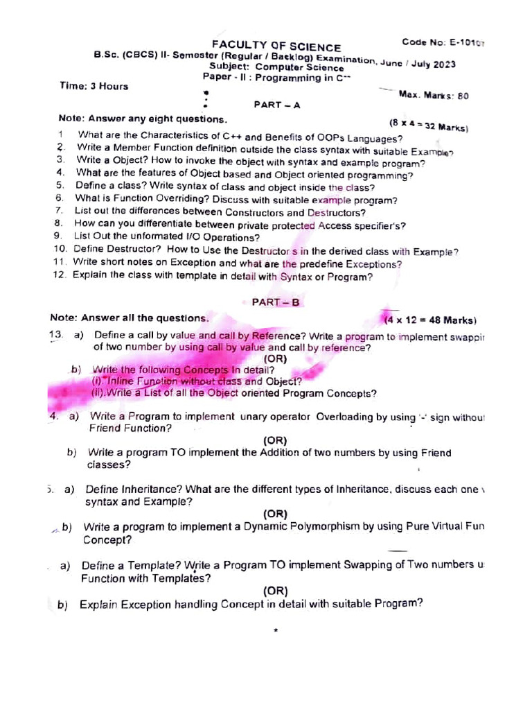 C++ Programming Exam Questions Guide | PDF | C++ | Class (Computer ...