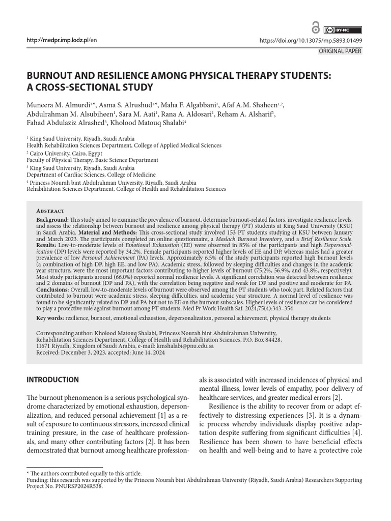 Burnout and Resilience in PT Students | PDF | Occupational Burnout ...
