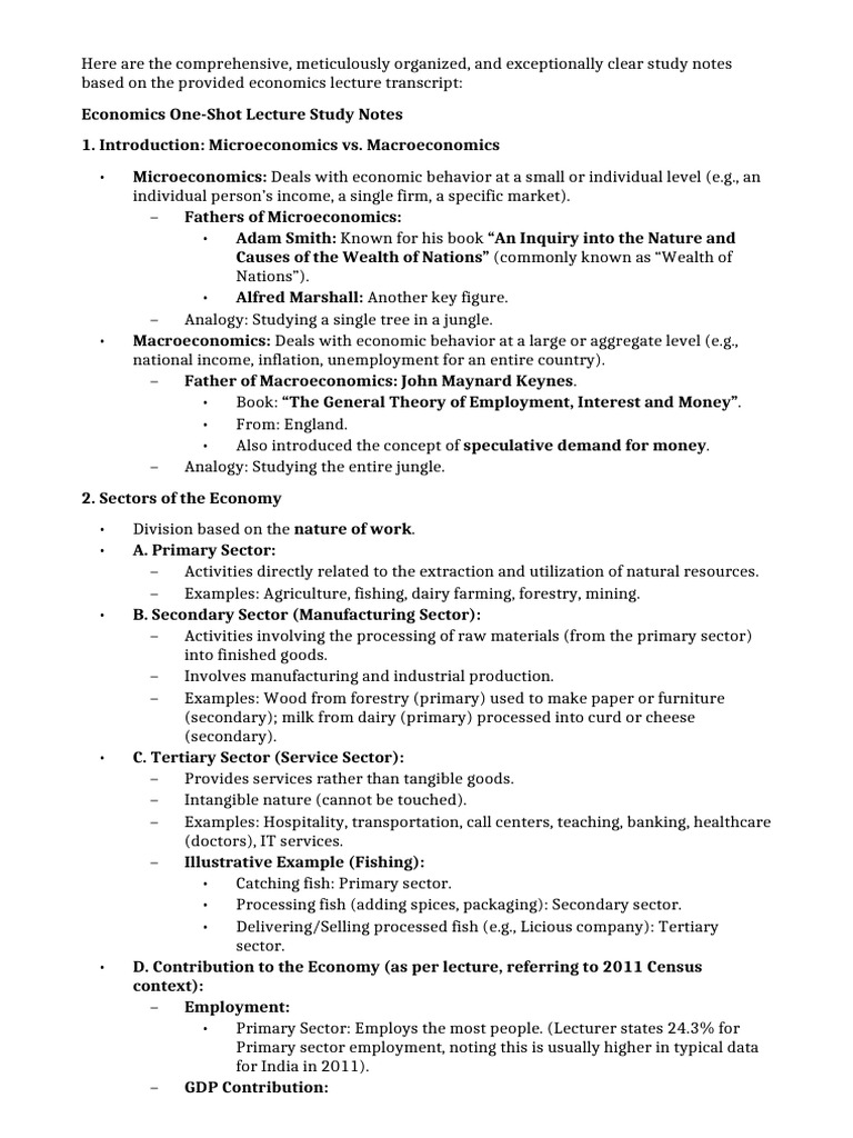 Economics Lecture Study Notes Overview | PDF | Money Supply | Demand