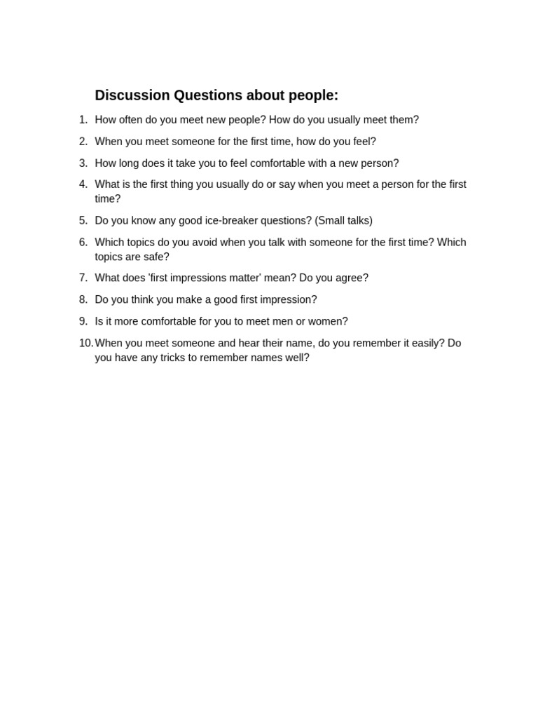 Discussion Questions on Meeting New People | PDF