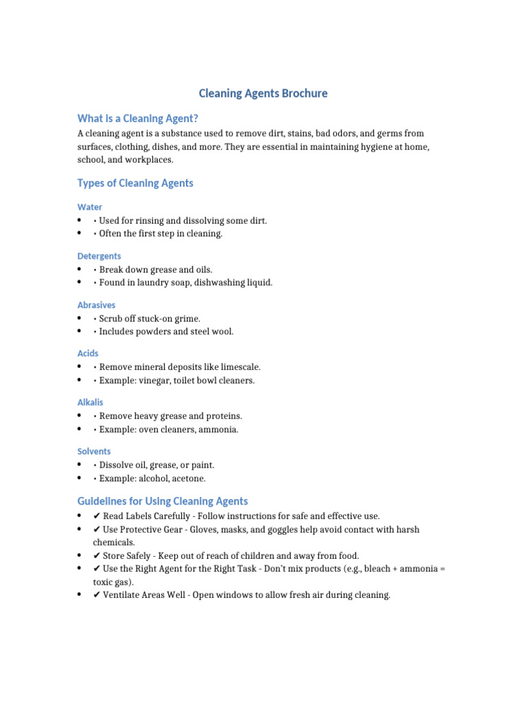 Essential Cleaning Agents Guide | PDF