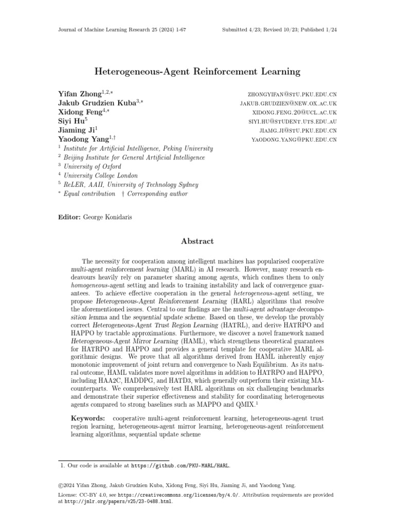 Heterogeneous-Agent Reinforcement Learning | PDF | Mathematical ...
