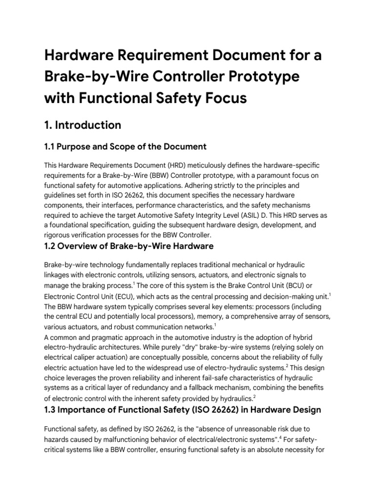 Hardware Requirement Document For A Brake-By-Wire Controller Prototype ...