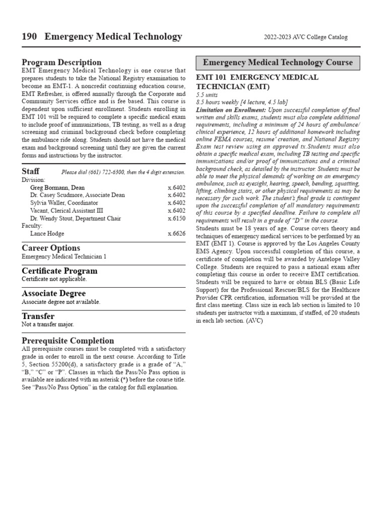 EMT Course Overview and Requirements | PDF | Emergency Medical ...