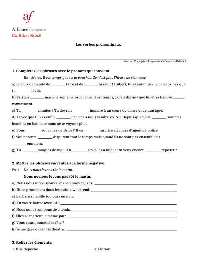Exercices sur les verbes pronominaux | PDF