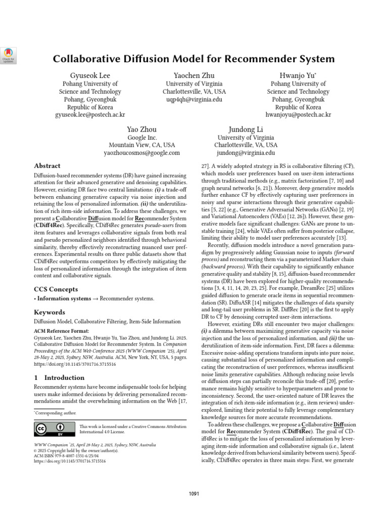 Collaborative Diffusion Model For Recommender System | PDF | Cognitive ...