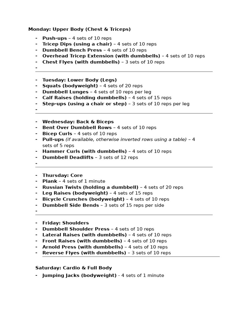 Weekly Workout Plan: Strength & Cardio | PDF