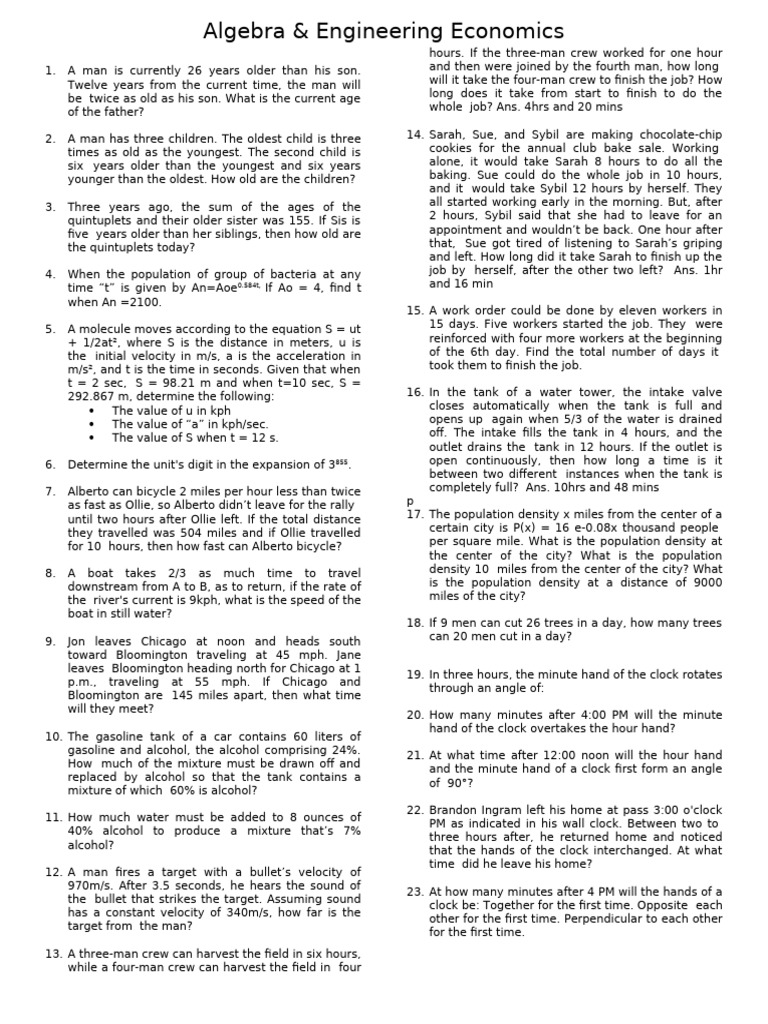 Algebra, Engineering Economics Problems | PDF | Interest | Interest Rates