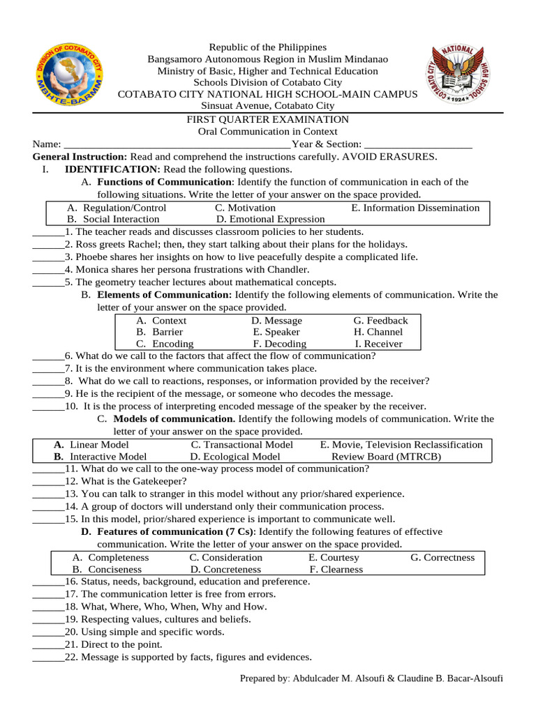 Oral Communication Exam Guide | PDF | Communication | Human Communication