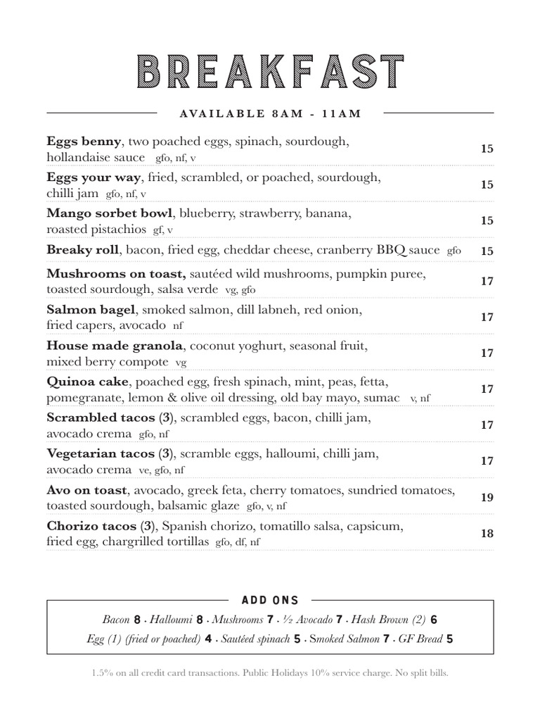 Breakfast Menu: Eggs, Tacos & More | PDF | Foods | Cuisine