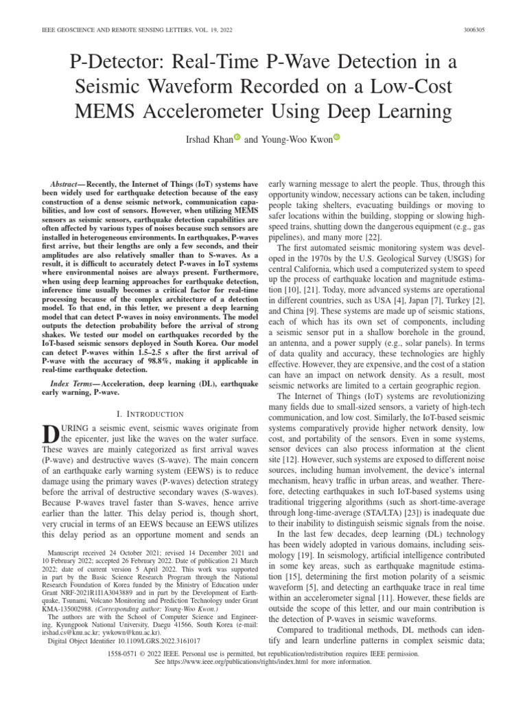 P-Detector Real-Time P-Wave Detection in A Seismic Waveform Recorded On ...