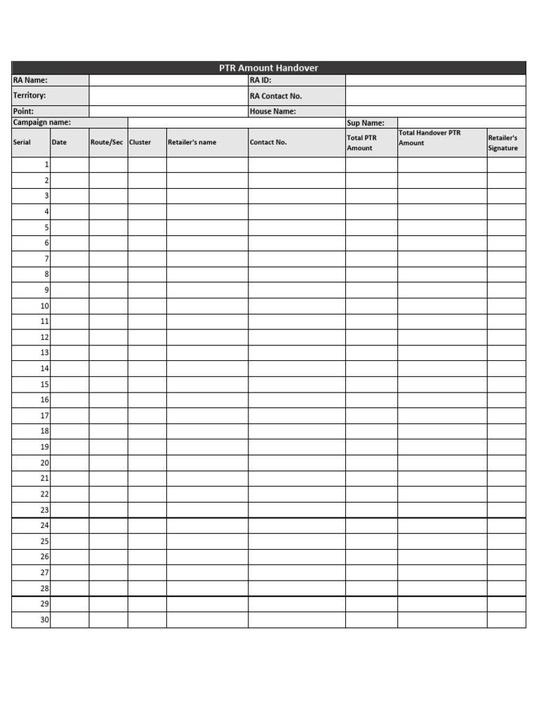PTR Amount Handover Tracker - PJ Rebel | PDF