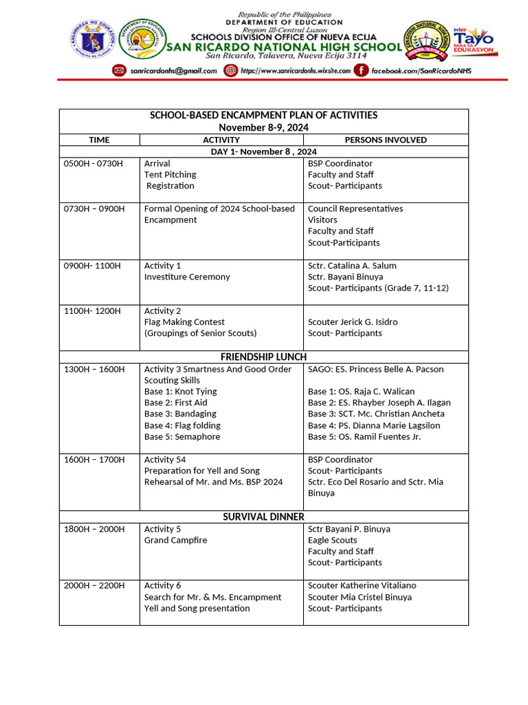 BSP-GSP Joint Encampment Activities 2024 | PDF | Outdoor Recreation ...