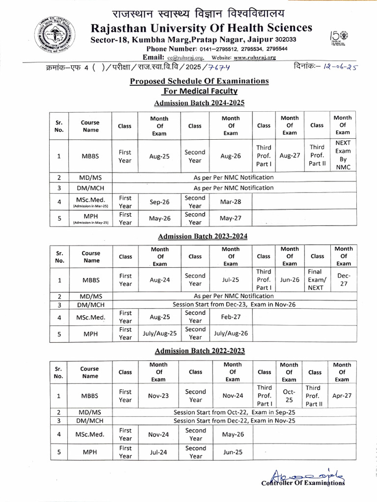 RUHS 2025 Exam Schedule for MBBS | PDF | Doctor Of Medicine ...