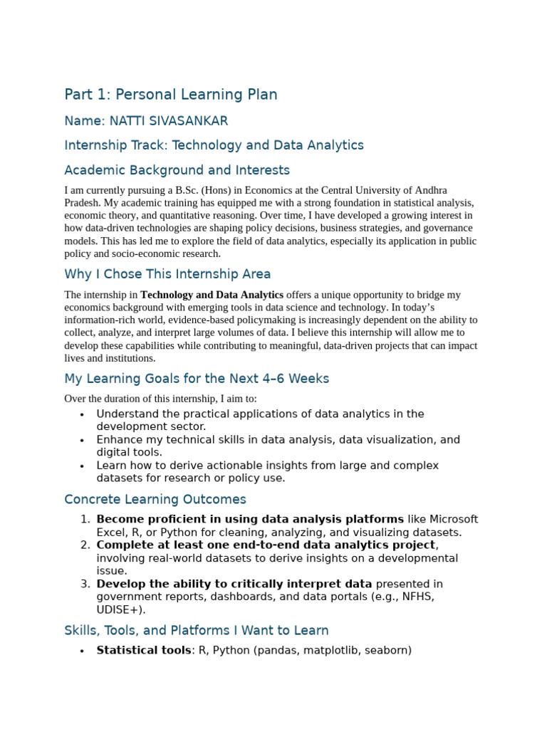 Part 1: Personal Learning Plan | PDF | Data Analysis | Analytics