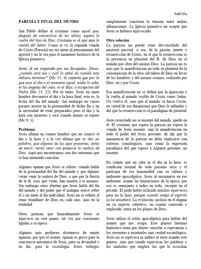 PARUSIA | PDF | Segundo advenimiento | Cristo (título)