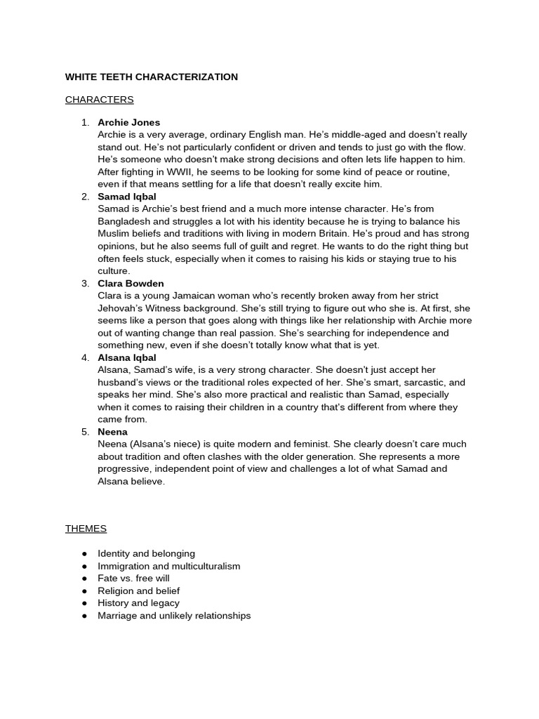 Milagros Villalba - White Teeth Characterization | PDF