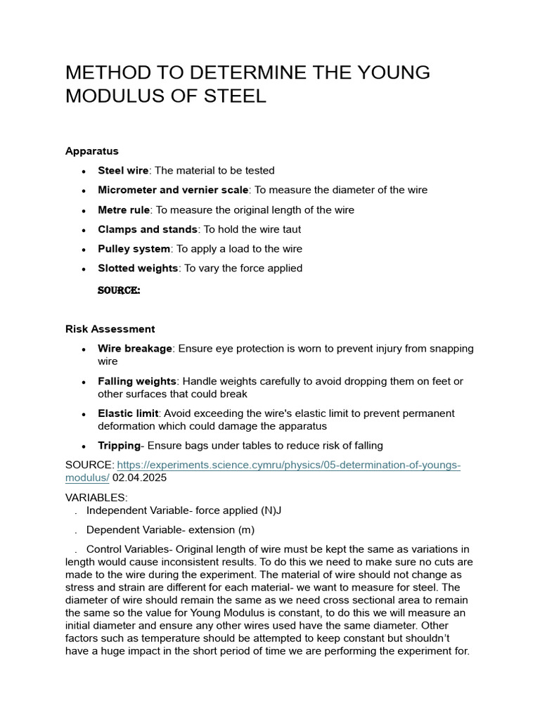 Young's Modulus Determination Method | PDF | Young's Modulus ...