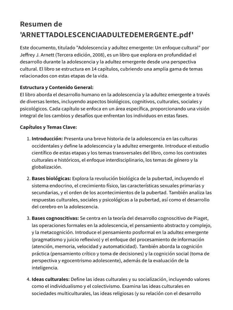 Adolescencia y adultez emergente cultural | PDF | Adultos | Adolescencia
