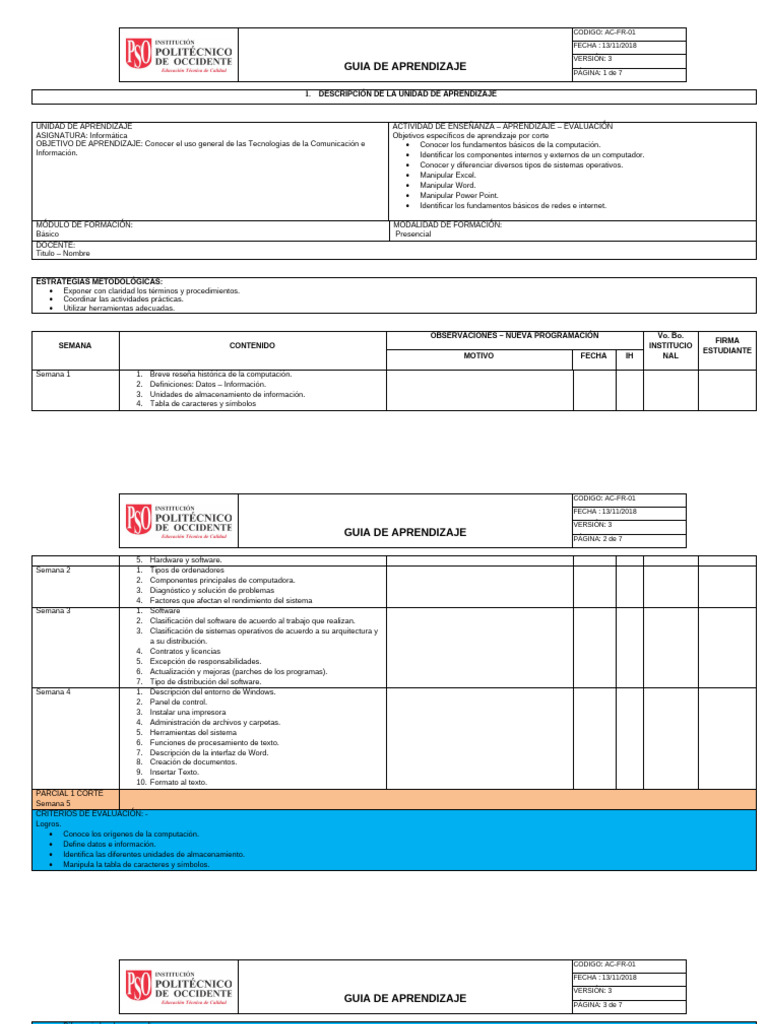 Ac-Fr-01 Guia de Aprendizaje - Informatica | PDF | Archivo de ...