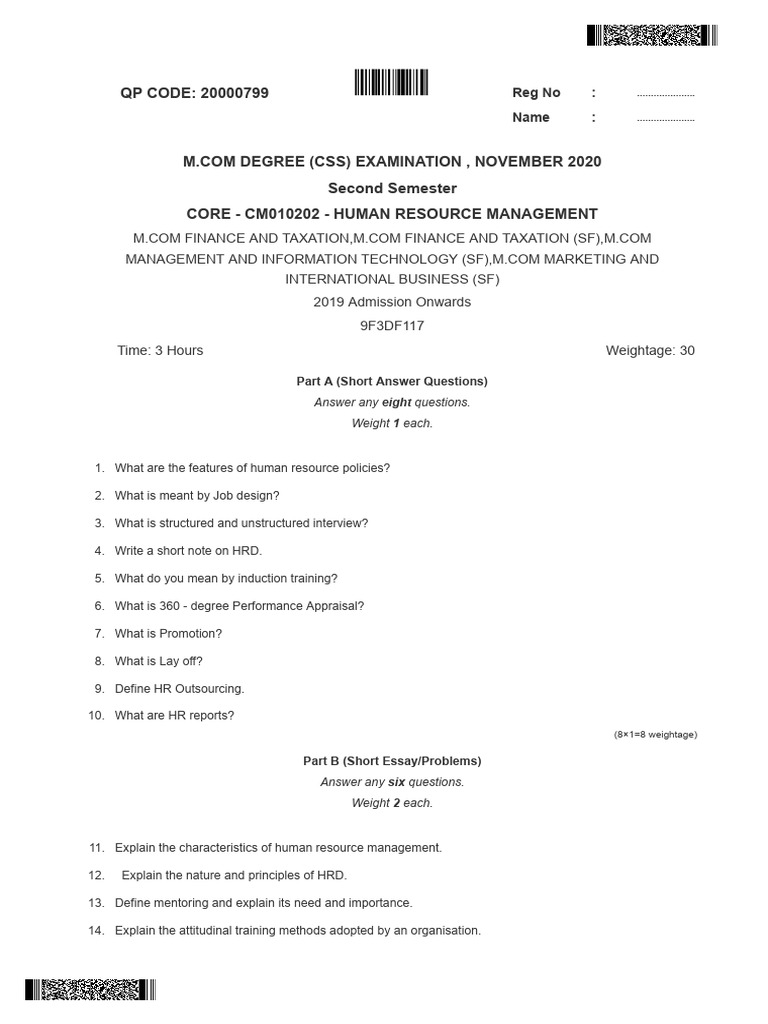 Human Resource Management - Nov 2020 | PDF | Human Resources | Human ...