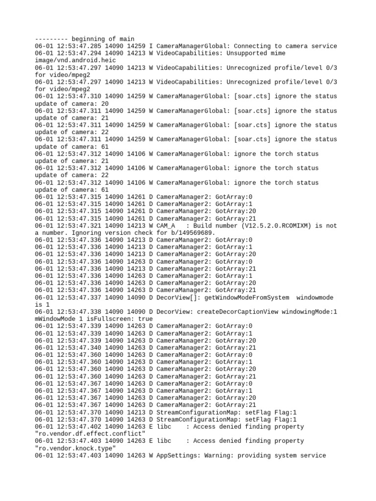 Camera Service Connection Logs | PDF | Software | Computing