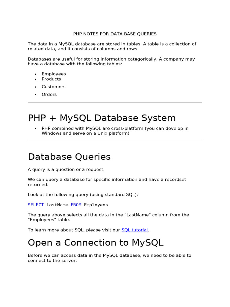 PHP MySQL Database Query Guide | PDF | Programming Paradigms | Computer ...