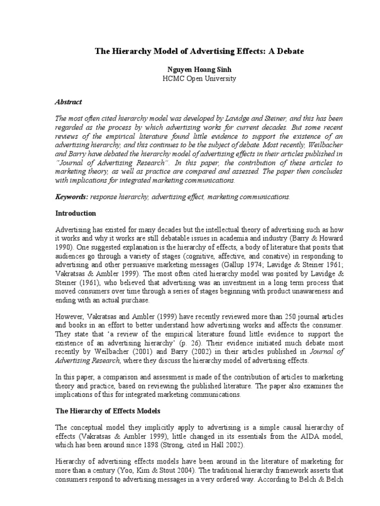 Advertising Effects: A Hierarchy Debate | PDF | Marketing ...