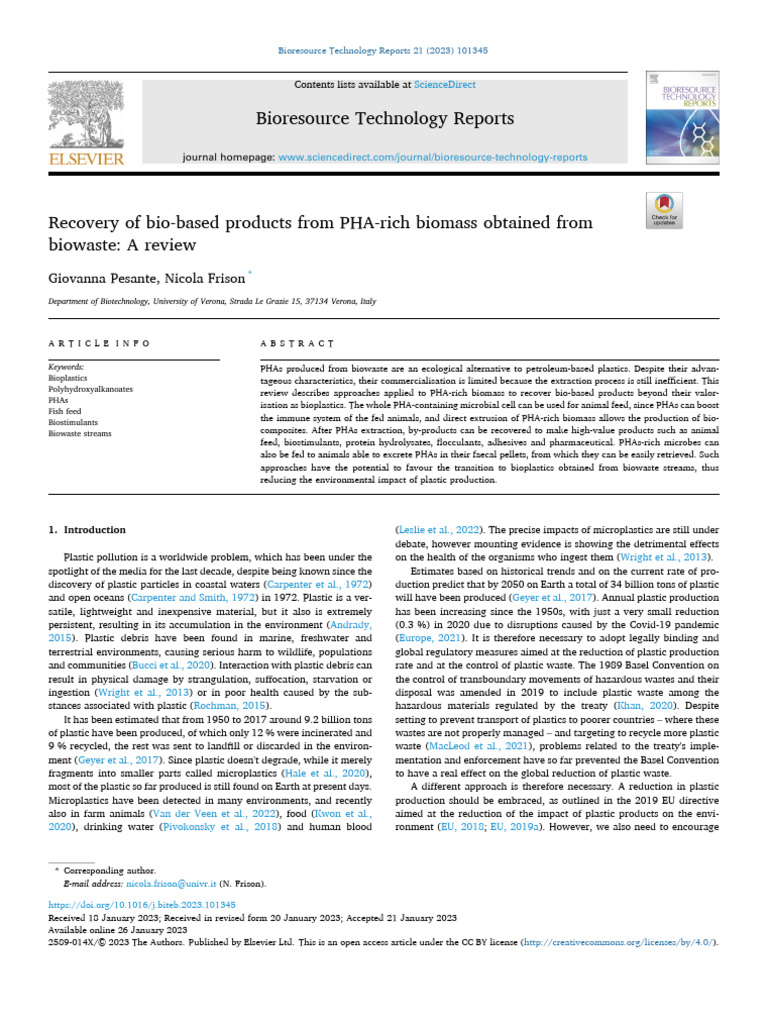 Bio-Based Products from PHA-Rich Biowaste | PDF | Plastic