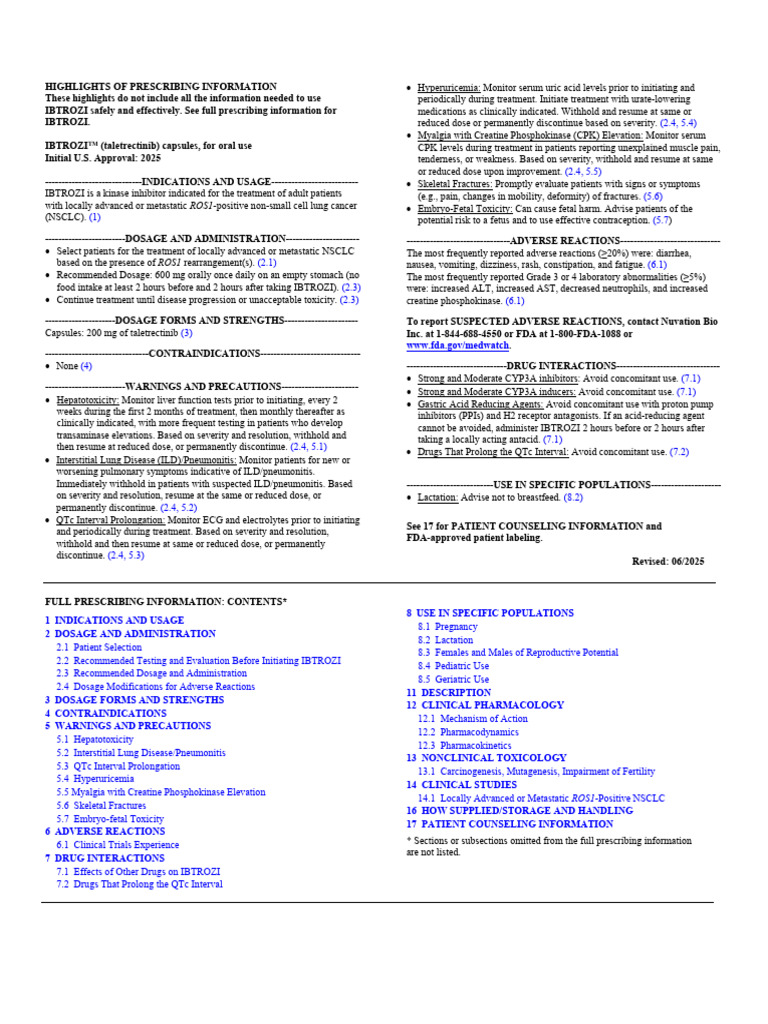 IBTROZI (Taletrectinib) Prescribing Info | PDF | Pregnancy | Dose ...