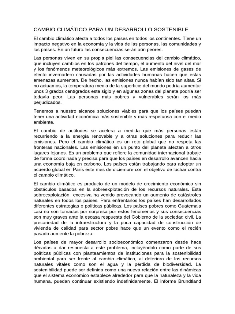Cambio Climático y Desarrollo Sostenible | PDF | Sustentabilidad ...
