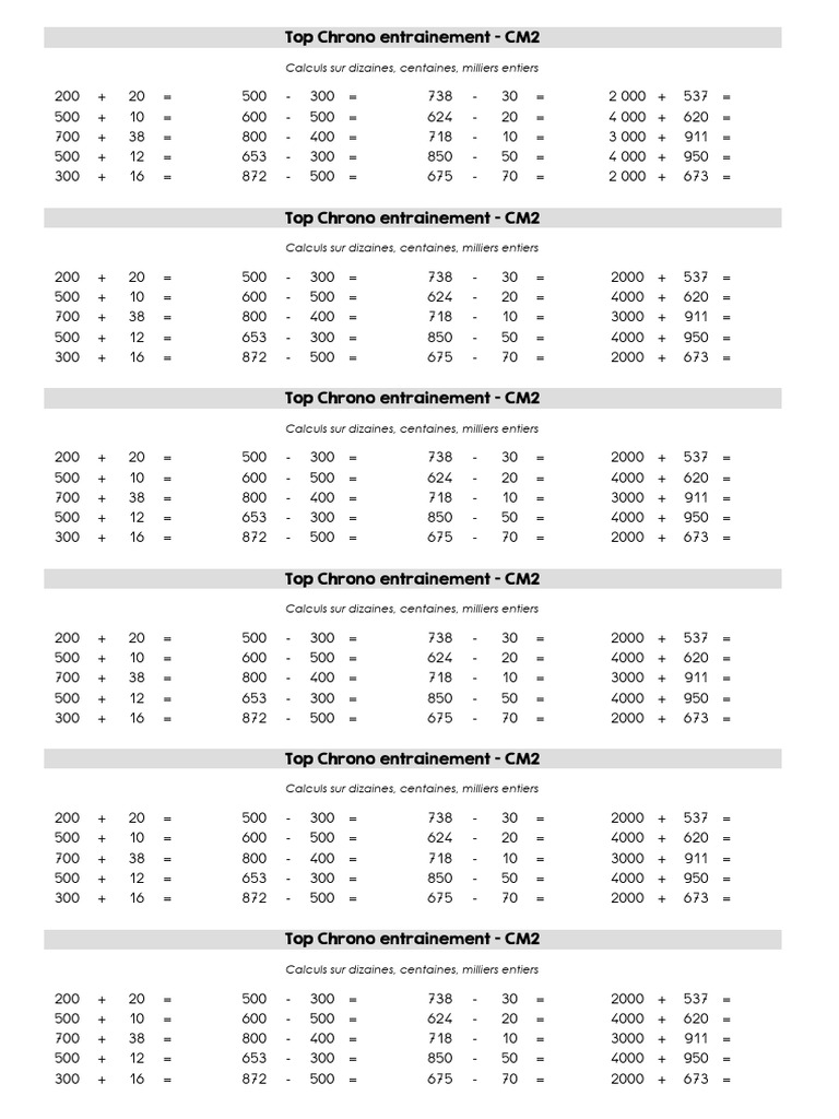Top Chrono CM2: Calculs Entiers | PDF