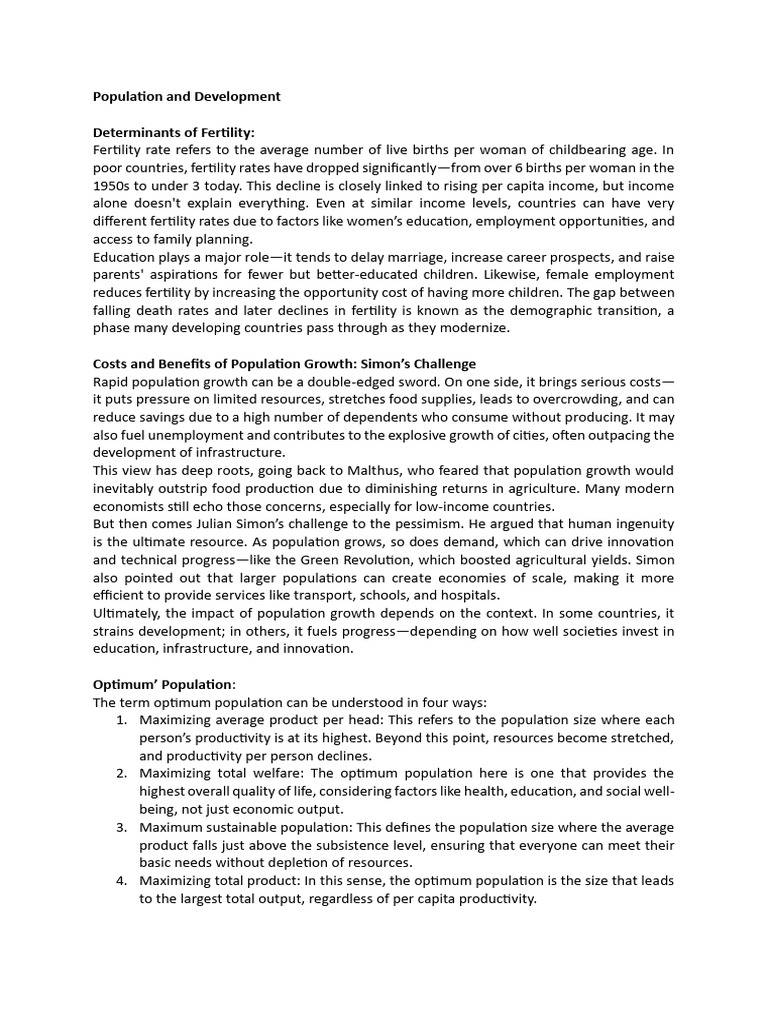 Fertility, Population Growth, and Development | PDF | Economic Growth ...