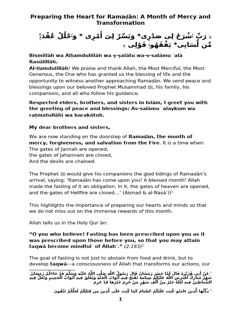 English Khutbah - 21 February 2025 - Belgravia Campus | PDF | Religious ...