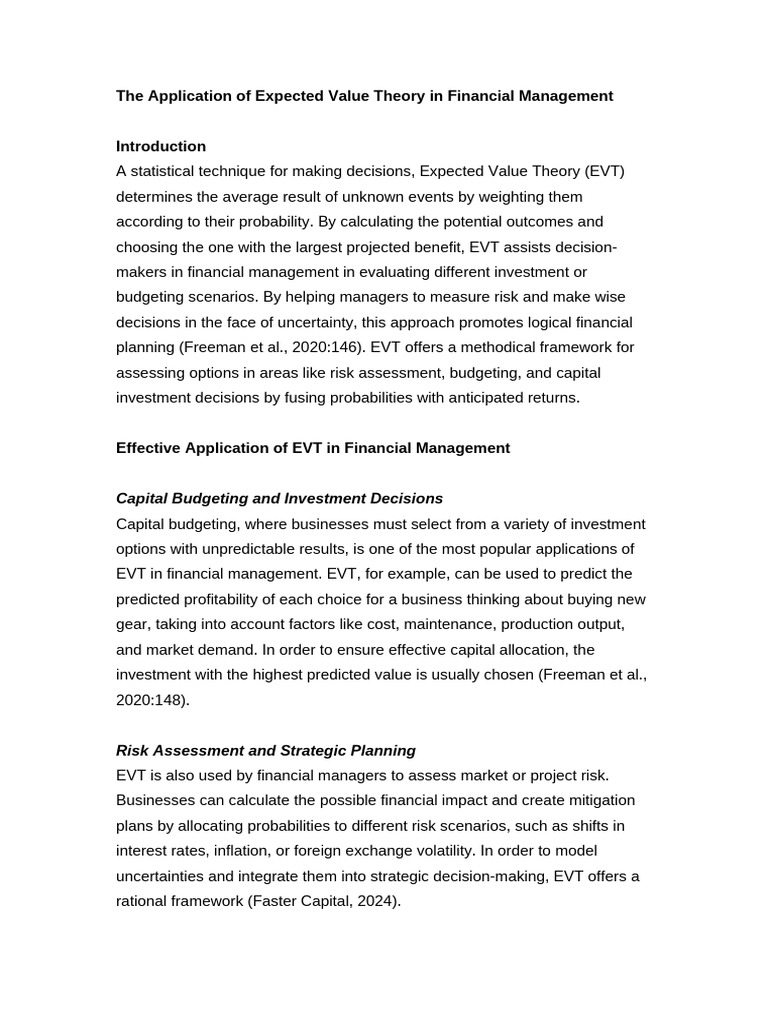 Expected Value Theory in Finance Management | PDF | Risk | Capital ...