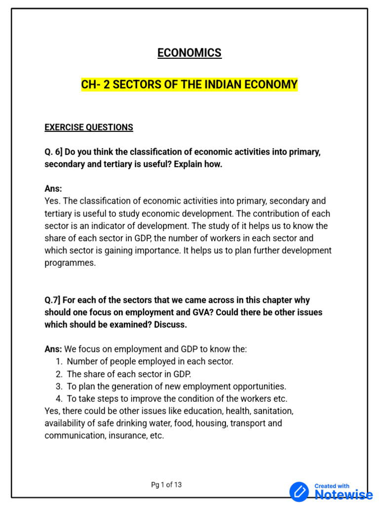 Ch-2 Sectors of Indian Economy | PDF | Employment | Gross Domestic Product